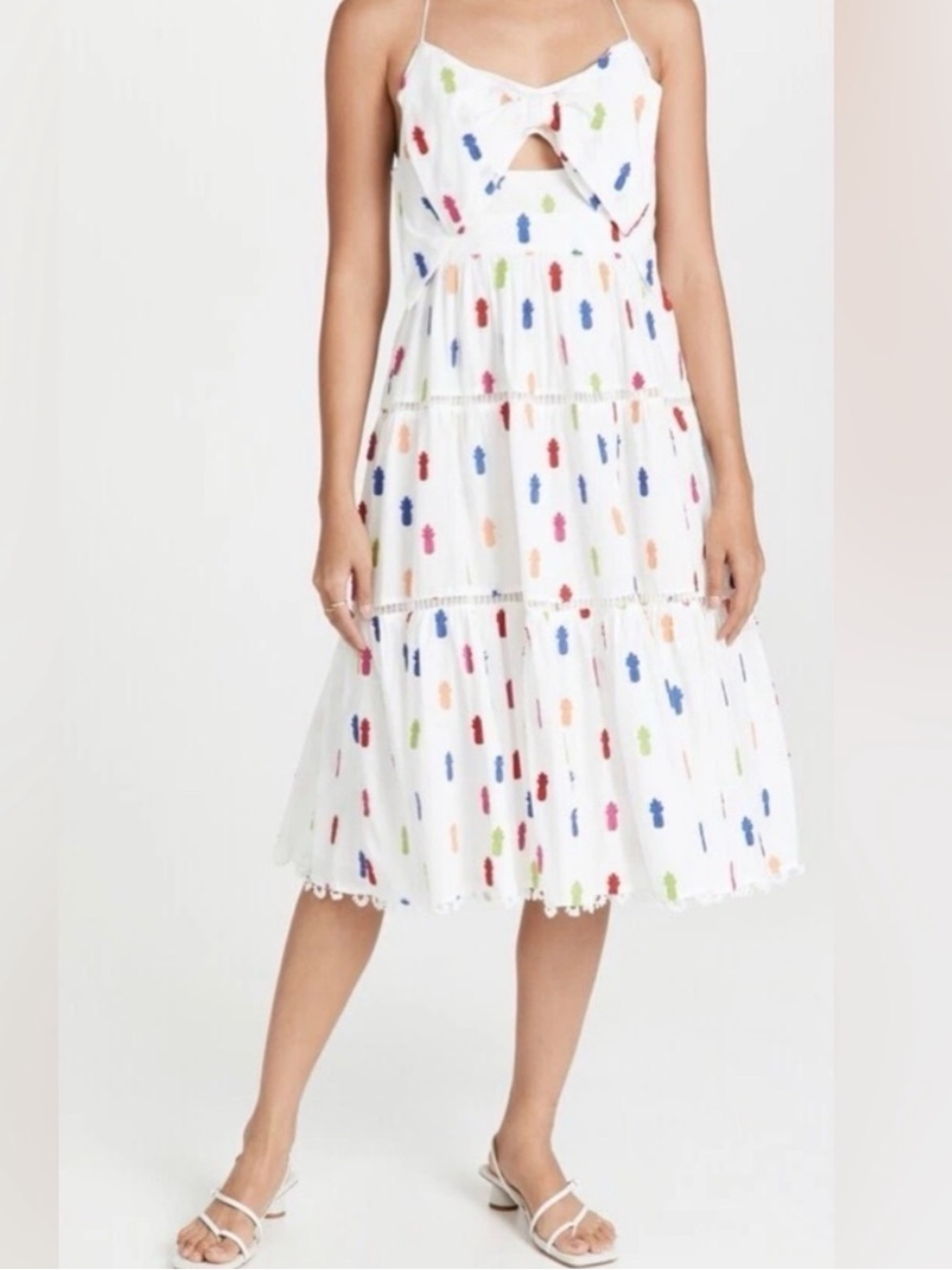 Farm Rio pineapple White Multicolor Tiered Sundress size xs EUC